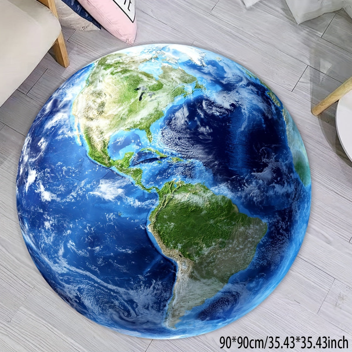 Round Earth Rug with Creative Design, Durable Viscose, Low Pile, Machine Washable, 59.99cm or 89.99cm