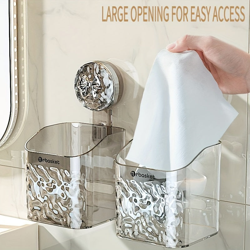 Cesta de almacenamiento para baño con ventosa y decoración de conejo y lazo