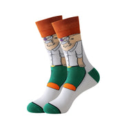 Men's Cartoon Crew Socks Breathable Soft Elastic Spring Summer Pack of 5