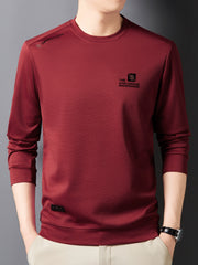 Men's Long Sleeve Crew Neck Sweatshirt with Chest Emblem Polyester Casual Autumn