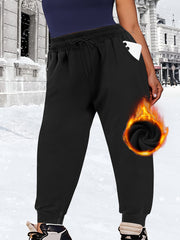 Plus Size Fleece Jogger Pants with Pockets for Women