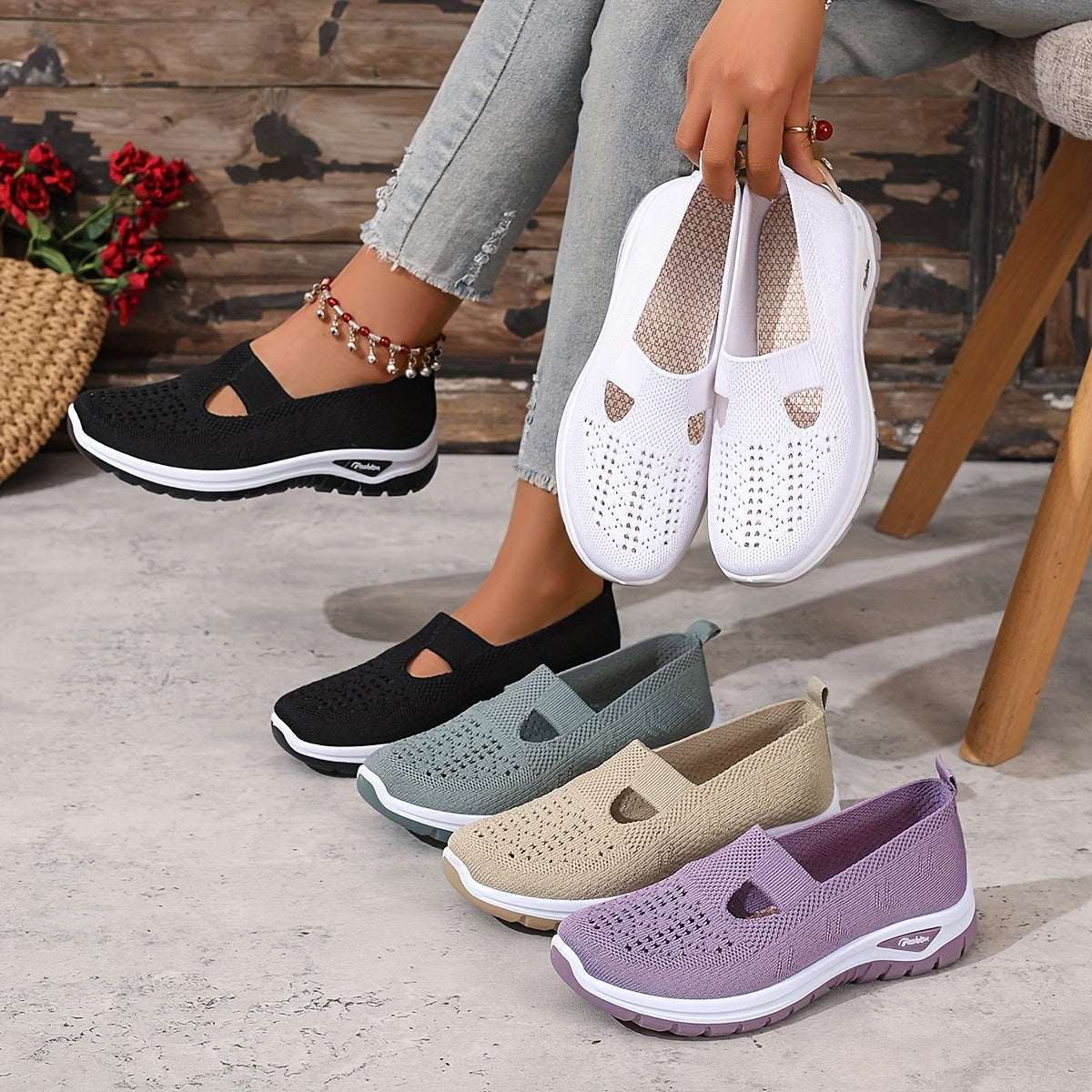 Women's Light-Colored Casual Sneakers Summer Beach Vacation Shoes