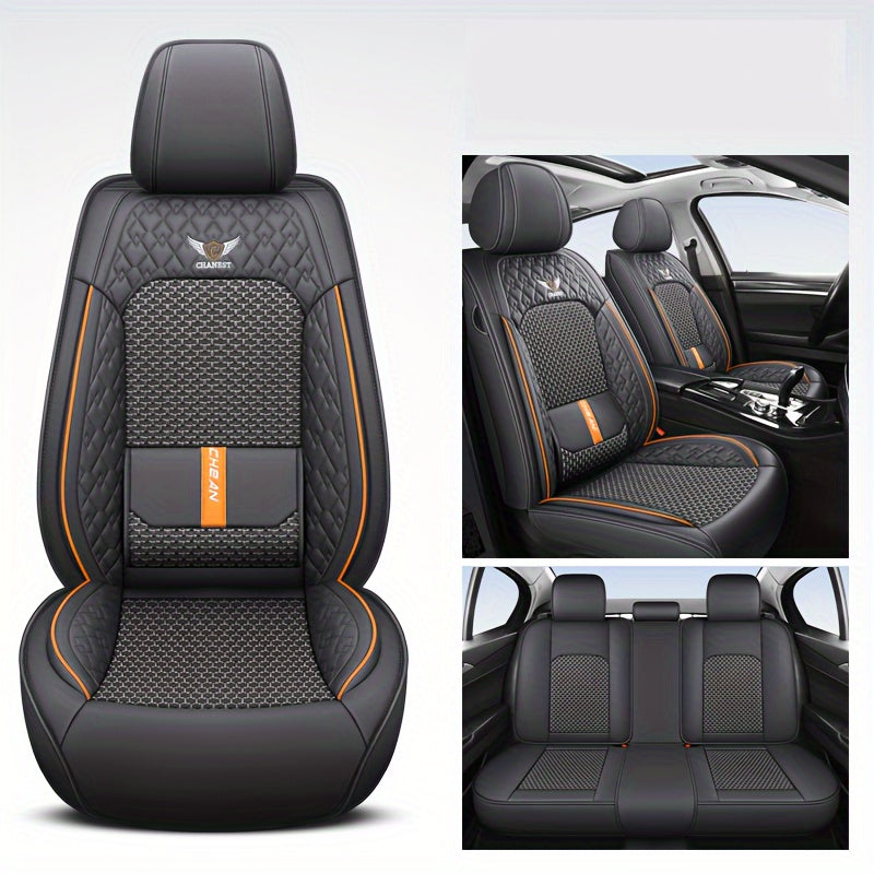 2-Pack Car Seat Cushion Set Full Coverage Icy Silk Napa Leather Breathable
