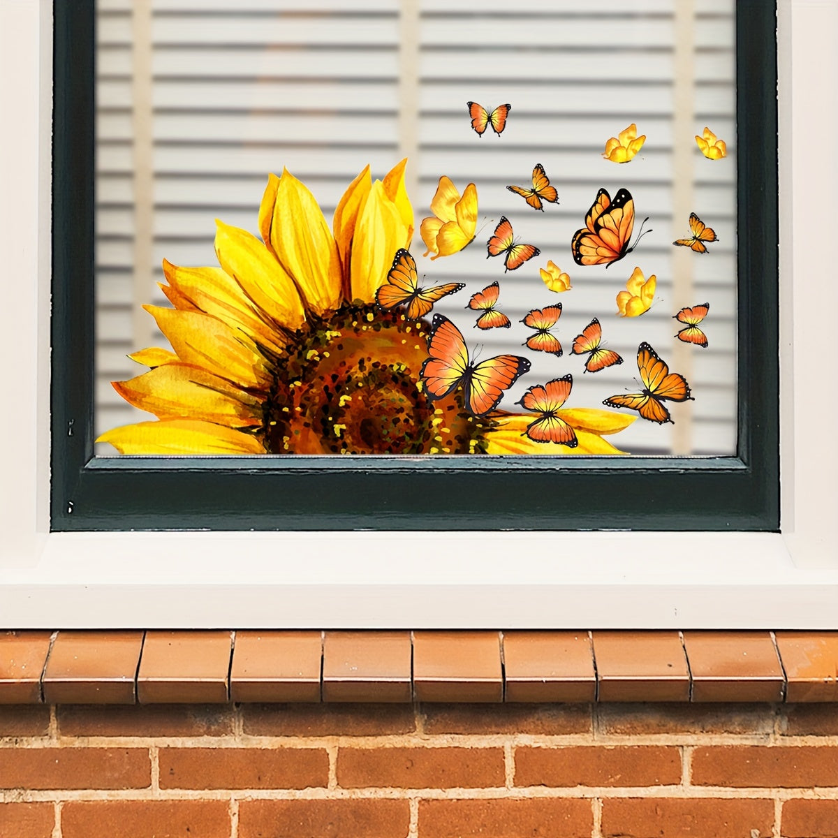 Double-Sided Sunflower Butterfly Window Decal Reusable PVC Sticker for Bedroom and Study