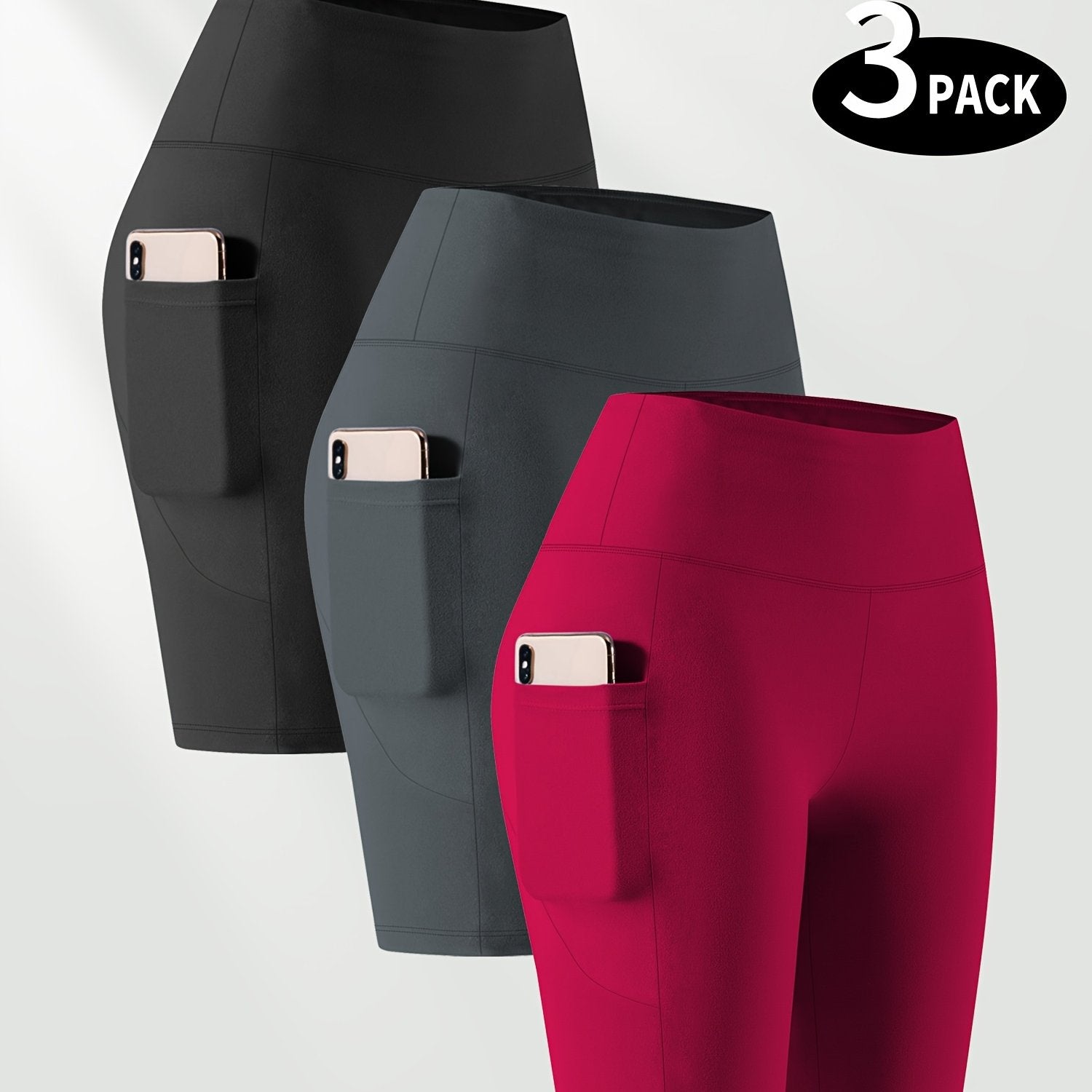 Ayollar uchun kattaroq o'lchamli yuqori belli bir rangli shortlar faoliyat kiyimlari to'plami, 3 ta