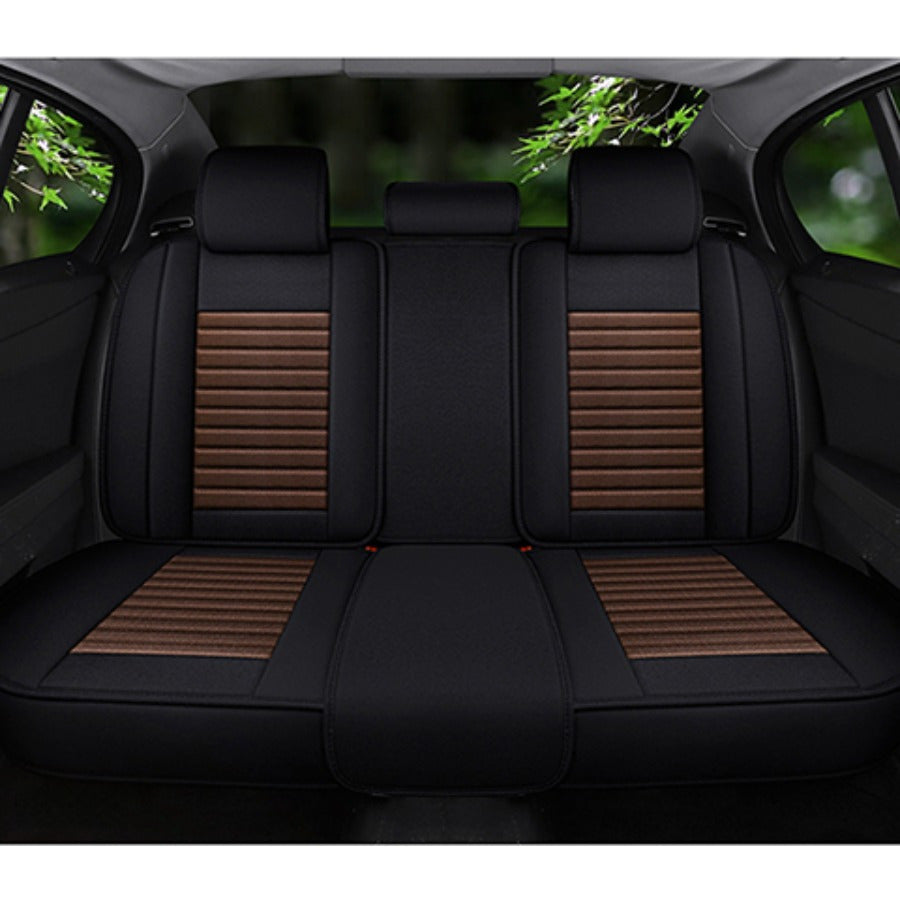 Summer Linen Breathable Car Seat Covers Full Set for 5 Seats Black Brown