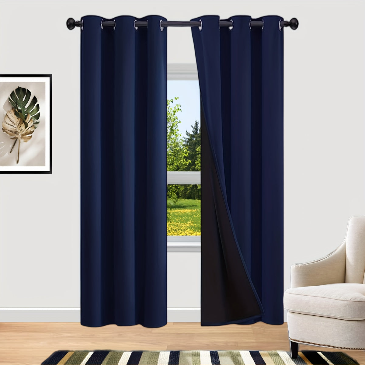 Bedroom Curtains Set with Coated Insulation Blackout Grommet Design 2 Pieces