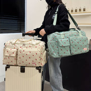 Corduroy Travel Bag with Strawberry Print Wet and Dry Separation Shoe Compartment for Vacation Gym and School