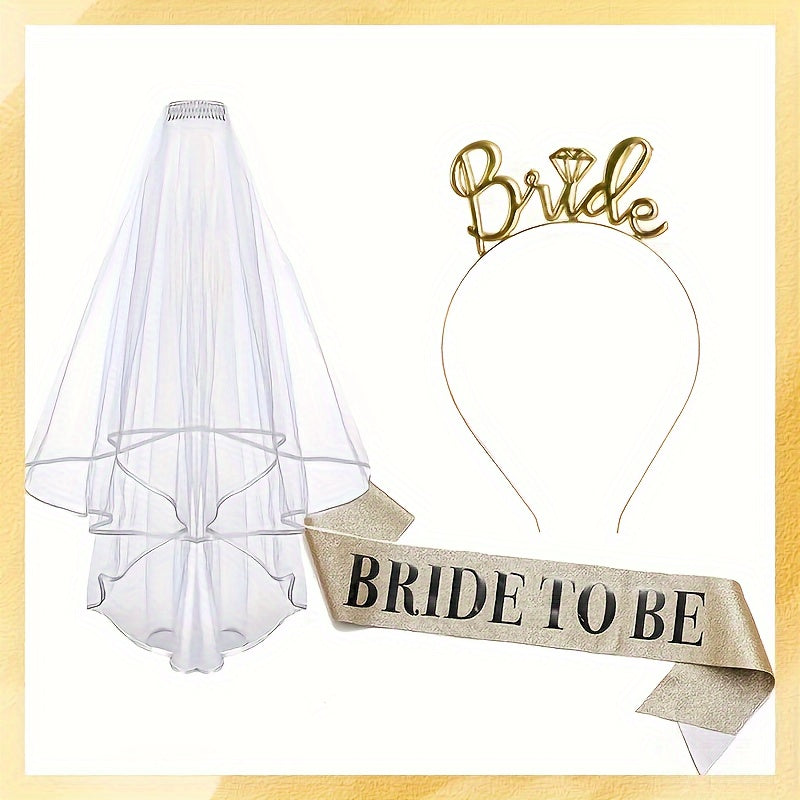 Bachelorette Party Accessories Luxe Veil Headband Sash Set for Bride-to-Be