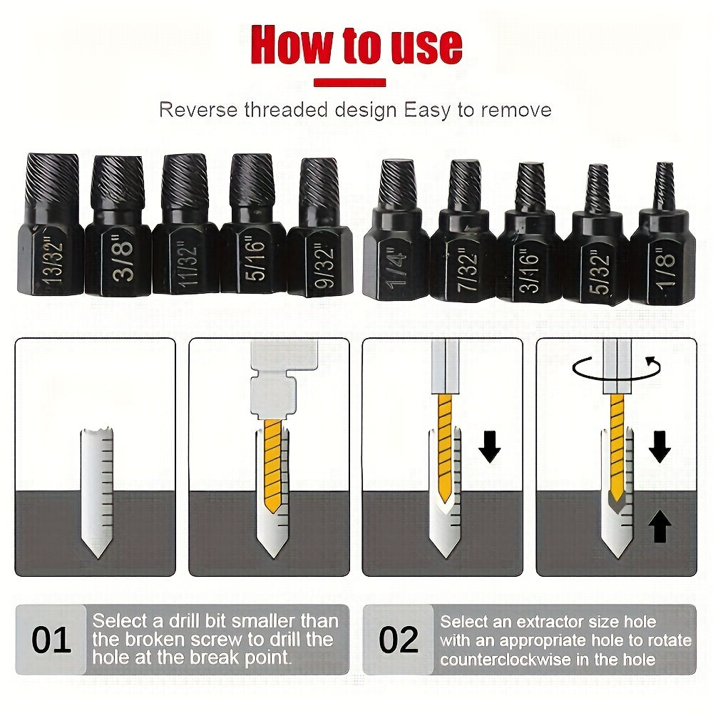 10-Piece Metal Nut Removal Tool Set for Internal Hex Bolts and Screws