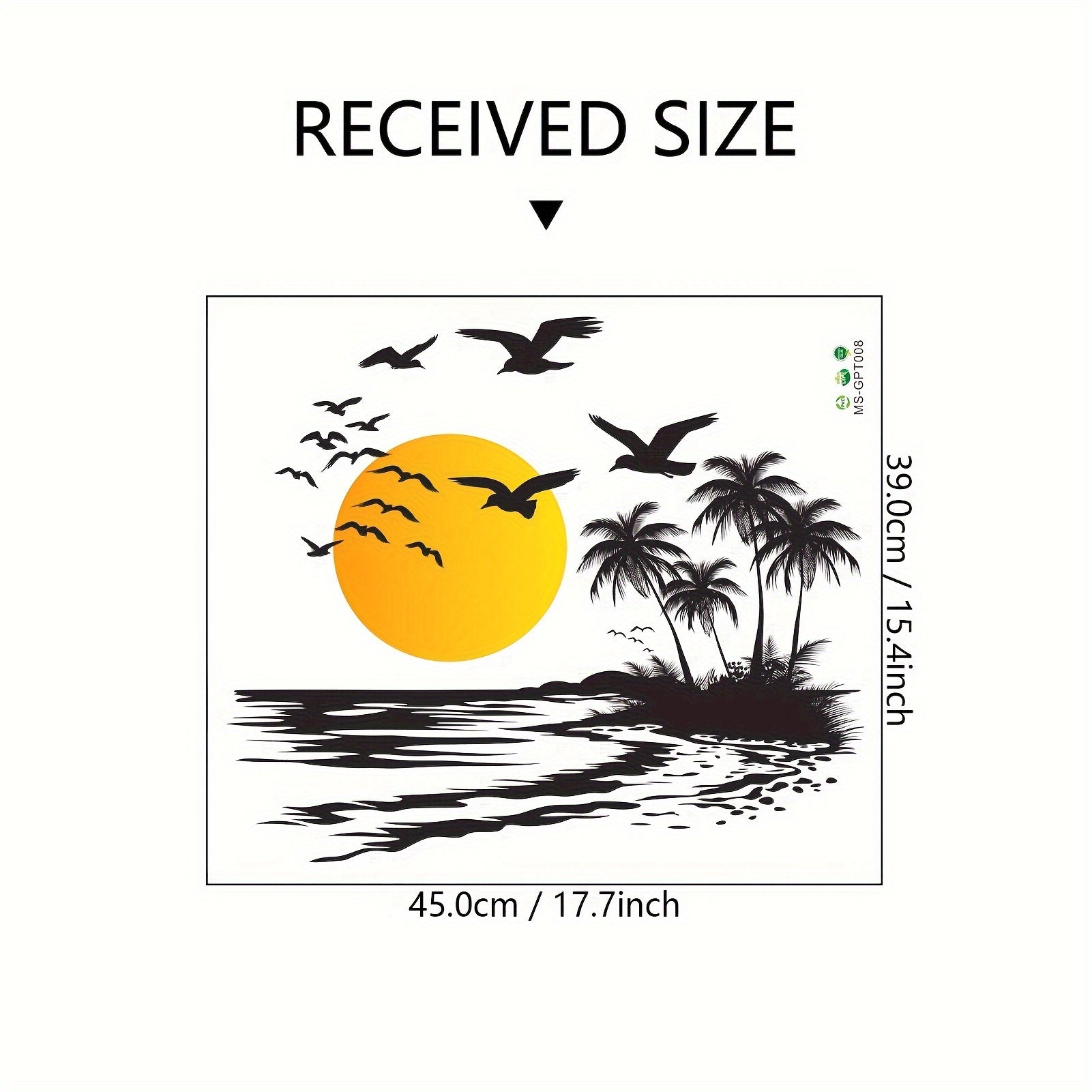 Removable Vinyl Wall Decal Tropical Sunset Scene with Palm Trees and Birds for Living Room Bedroom