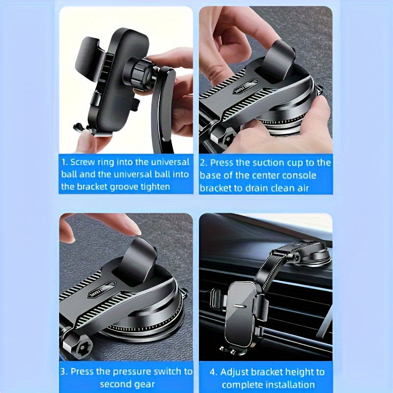 Universal Car Phone Mount ABS Dashboard Holder 360° Rotatable Single-Handed Setup