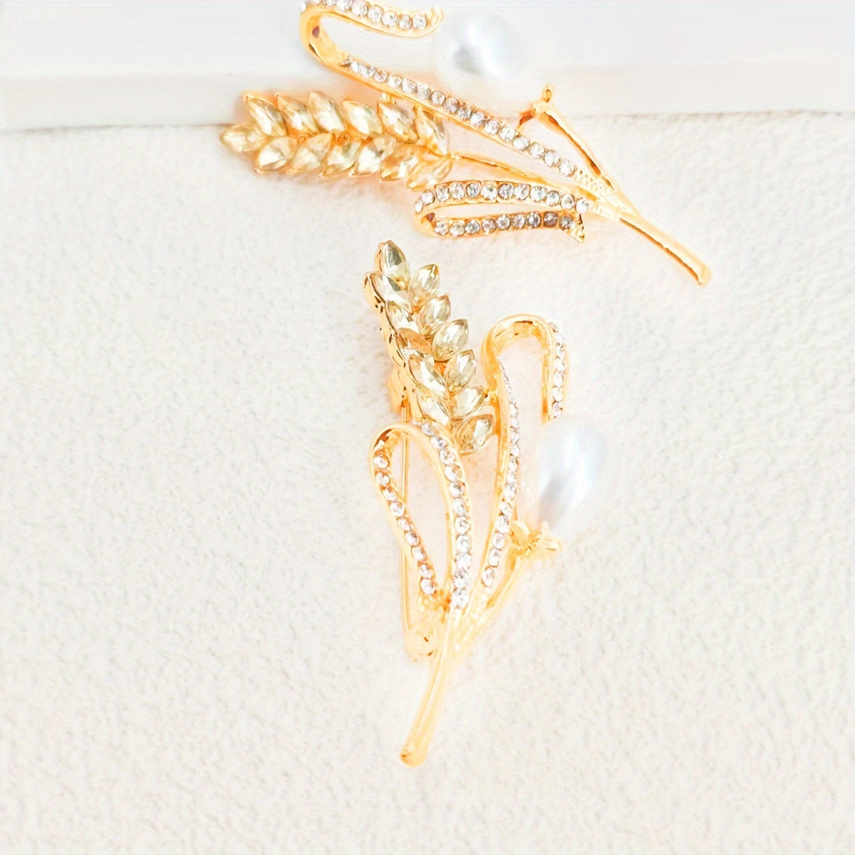 Elegant Rhinestone Wheat Pearl Brooch for Sweaters Shirts and Suits 1 or 2 Pieces