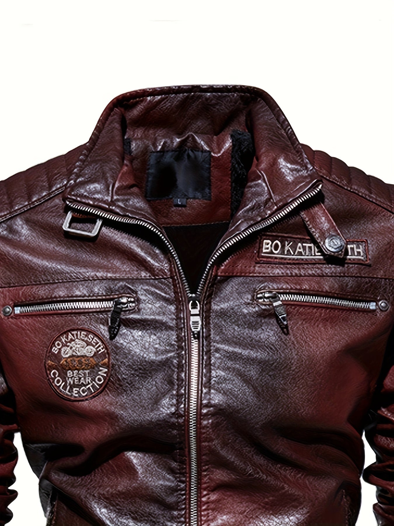Men's Faux Leather Jacket with Zipper Pockets for Fall Winter Casual