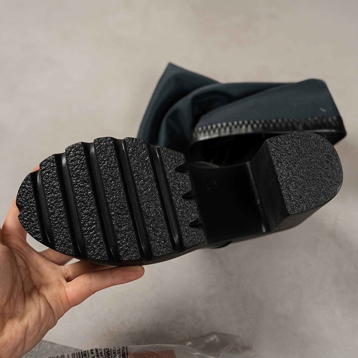 Women's Minimalist Slip-On Chunky Heel Knee-High Boots with Rubber Sole