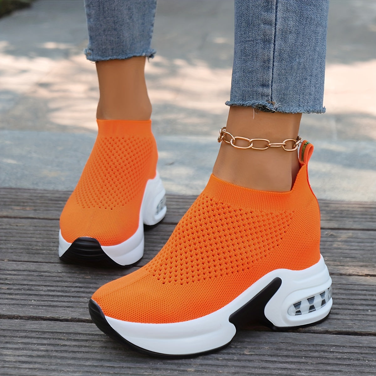 Women's Knit Sneakers Breathable Slip-On Platform Low-Top Shoes