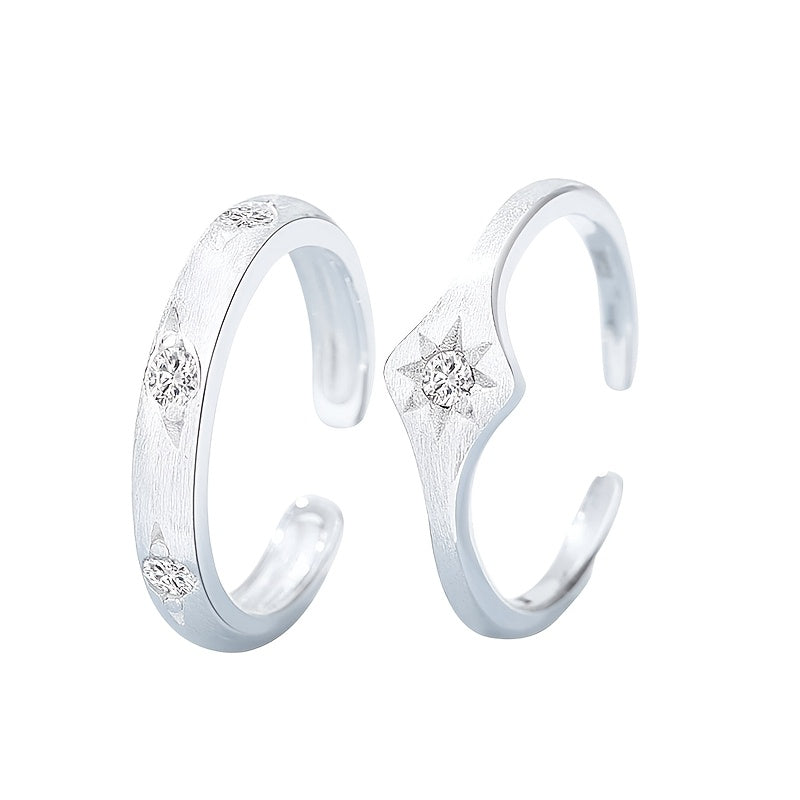 Sterling Silver Star Ring for Women Cubic Zirconia Adjustable Engagement Wedding Jewelry