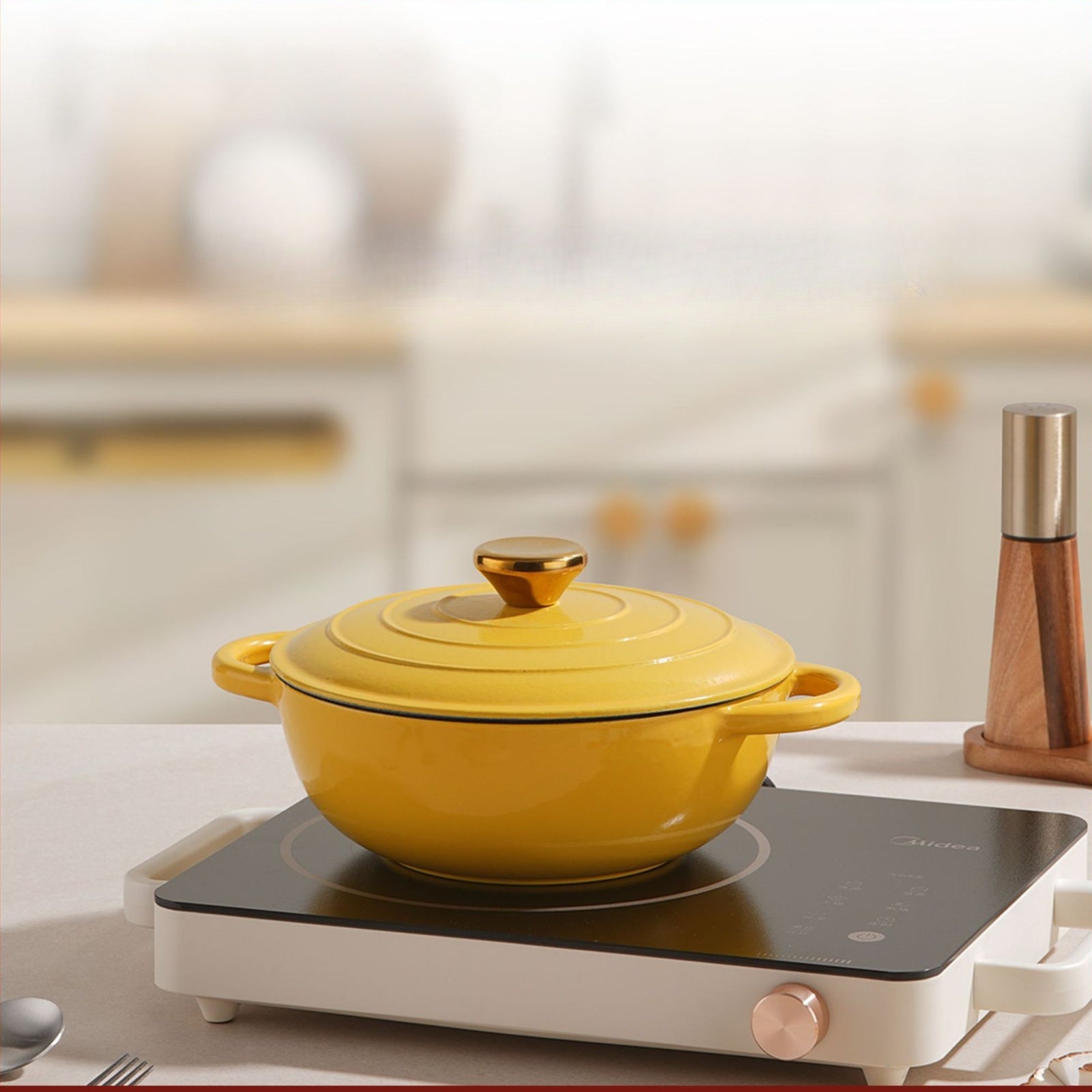 Cast Iron Dutch Oven Enameled Coating Non-Stick Double Handles for Baking Cooking