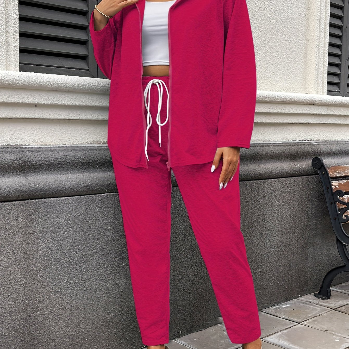 Women's Hooded Casual Suit Polyester Spandex Solid Color Zipper