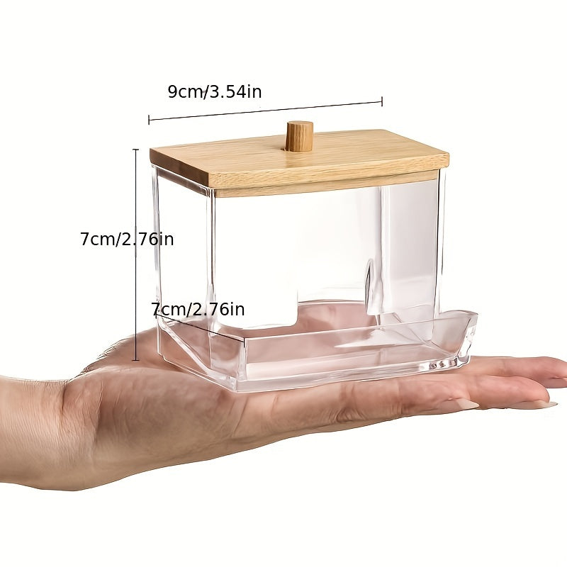 Bathroom Organizer Bamboo Acrylic 7oz Swab Pad Storage Holder for RVs and Home