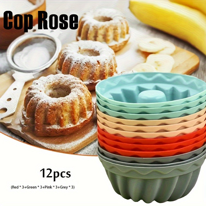 Molde de silicona para 12 cupcakes tipo Bundtlette para hornear pasteles con tubo acanalado, herramienta de cocina