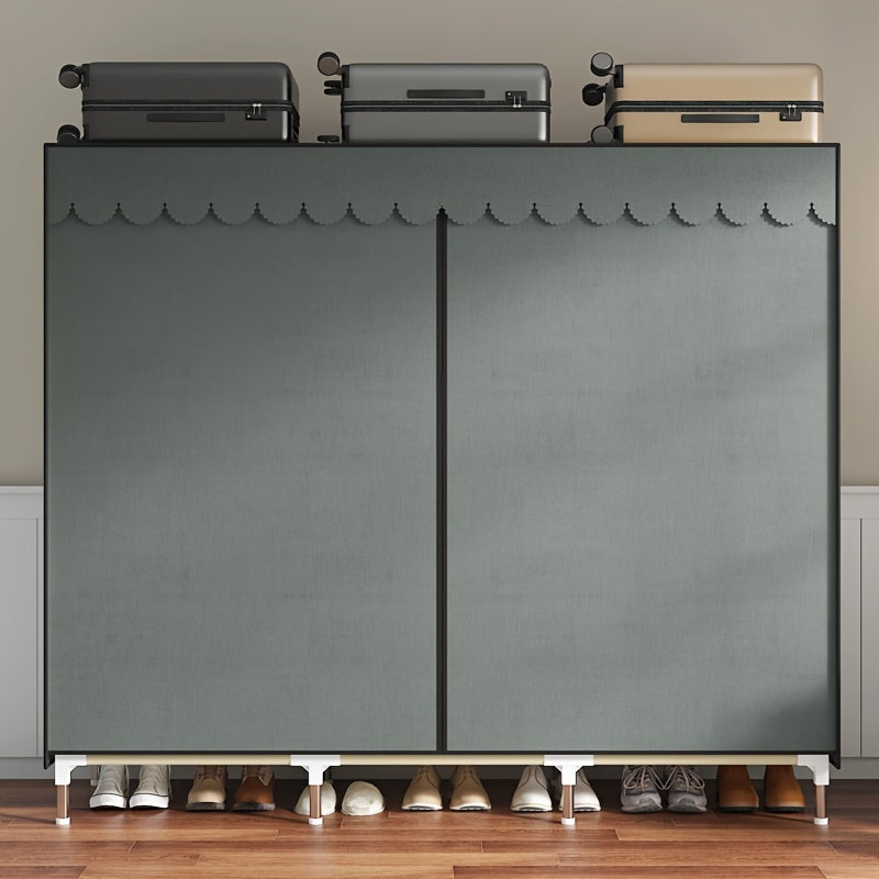 Modern Steel Wardrobe with Sliding Curtain for Bedroom or Dorm Storage