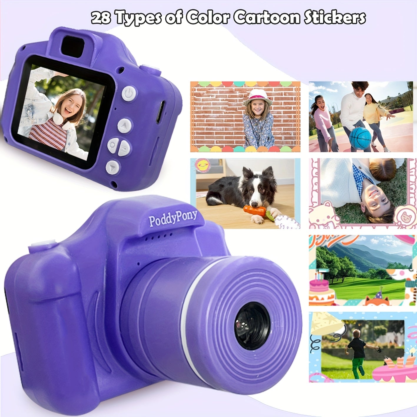 Kids Digital Camera with Long Lens 32GB Memory Card for Children Ages 3-12 Pink Purple Blue Black