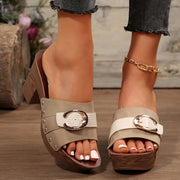 Women's Slide Sandals Open Toe Rivet Block Heel Summer Fashion