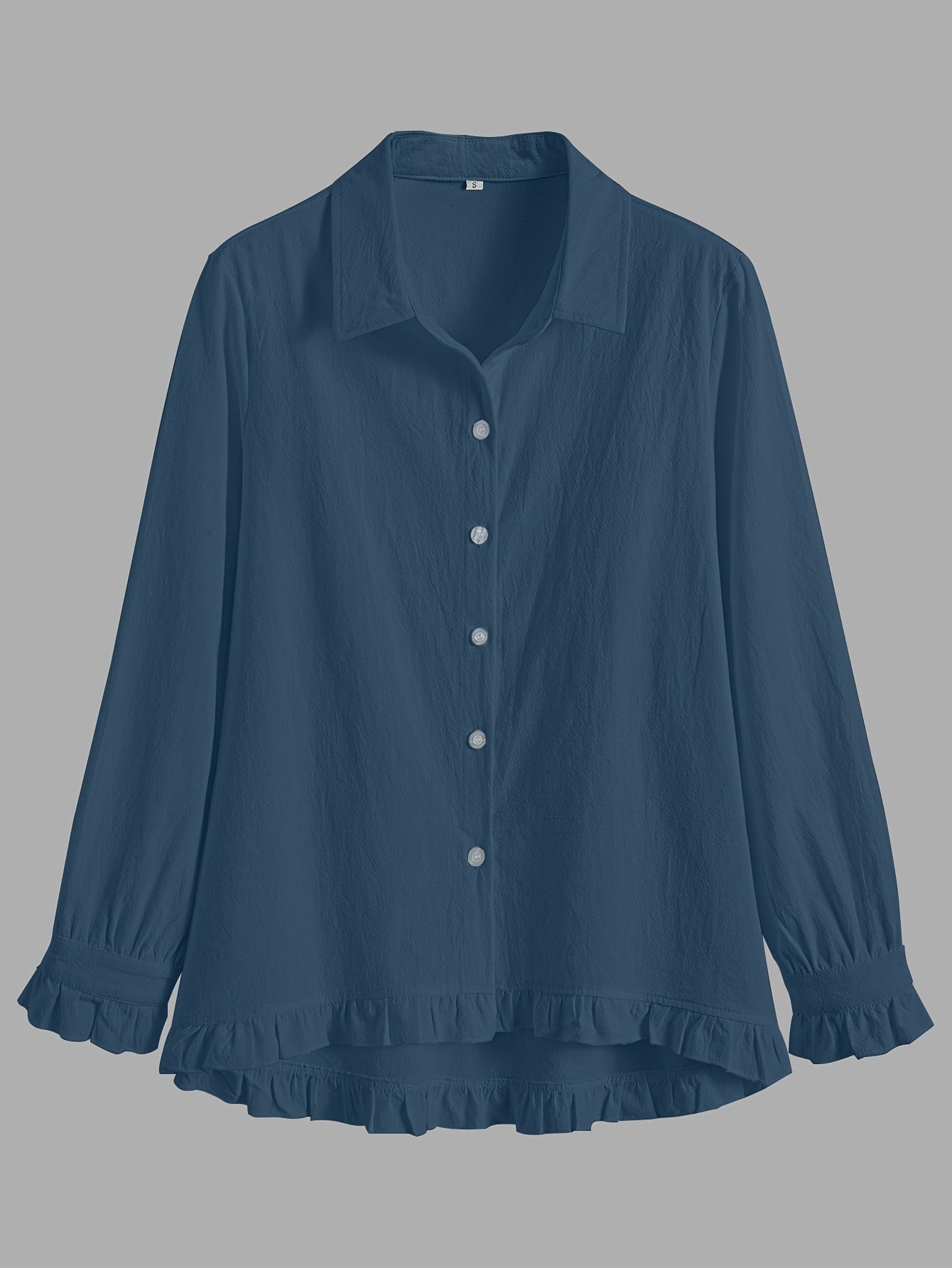 Loose-Fitting Cotton Shirt for Adults with Solid Color, Front Buttons, and Lace Trim