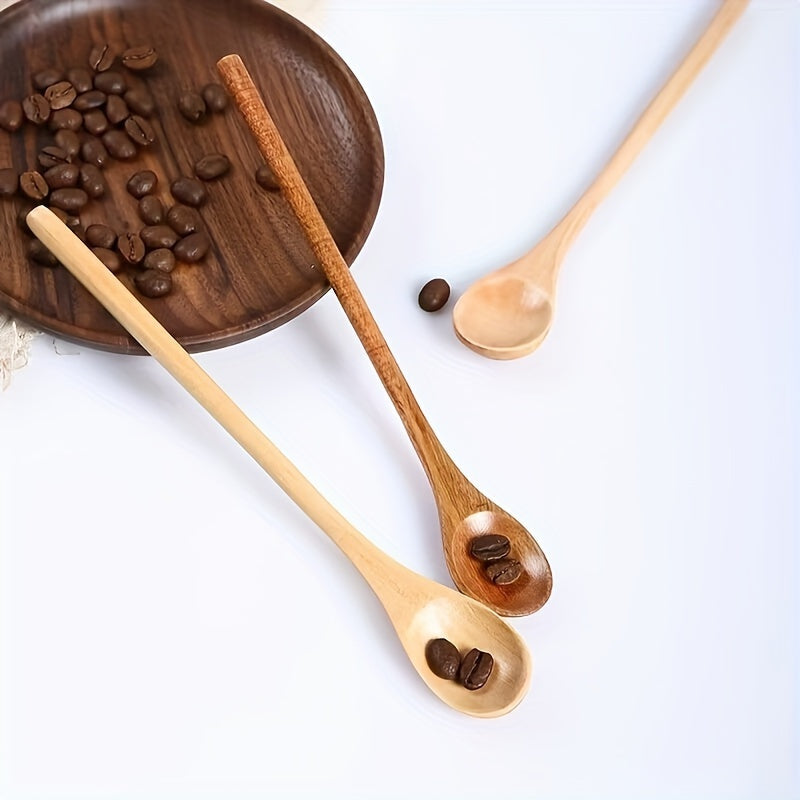Set of 1 Handcrafted Wooden Coffee Stirring Spoon with Long Handle for Tea and Mixing