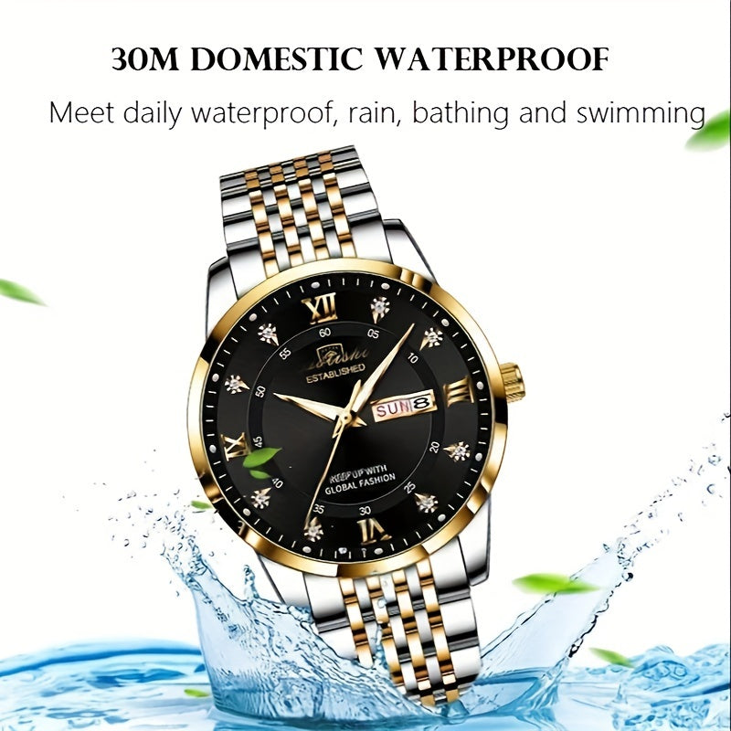 Men's Waterproof Luminous Quartz Chronograph Wristwatch for Business and Sports