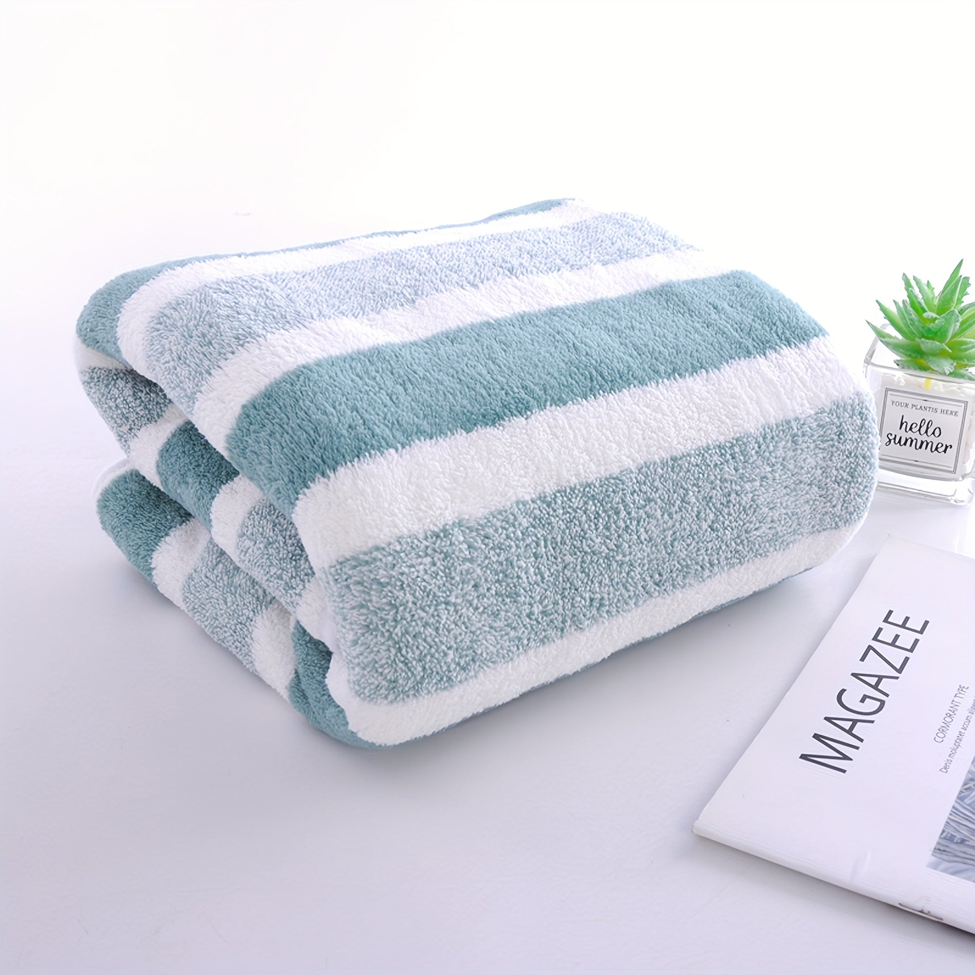 Striped Coral Fleece Bath Towel Quick-Dry Ultra Absorbent Skin-Friendly Space Themed