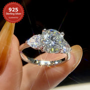 Women's 3ct Moissanite Engagement Ring Sterling Silver Heart Promise Eternity Band