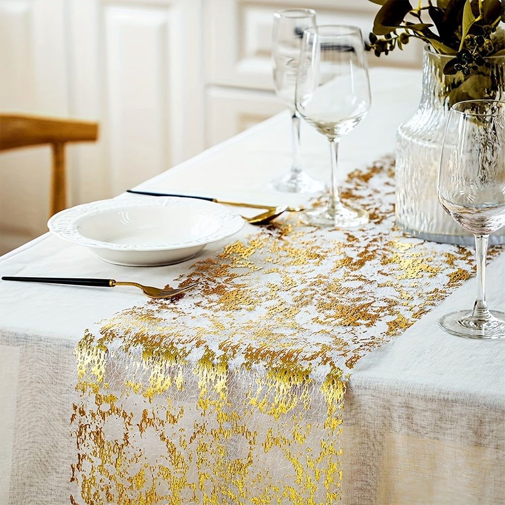 Gold Foil Linen Table Runner for Weddings Birthdays Christmas Banquets