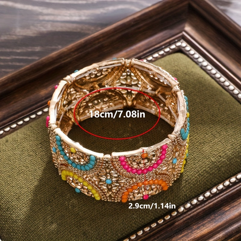 Vintage Alloy Boho Chic Wide Cuff Bracelet Elastic Band Jewelry for Women