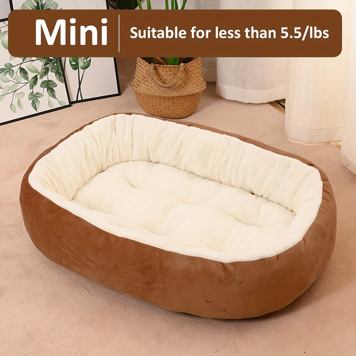 Oval Pet Bed for Small to Medium Dogs Plush Polypropylene Non-Assembled