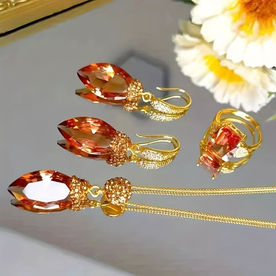 Zarif Sultanit Zargarlik To'plami - Rang O'zgartiruvchi tosh - Moslashuvchan Marquise Halqa, Zanjir va Quloq uzuklari - Norasmiy va Rasmiy Tadbirlar Uchun Ideal