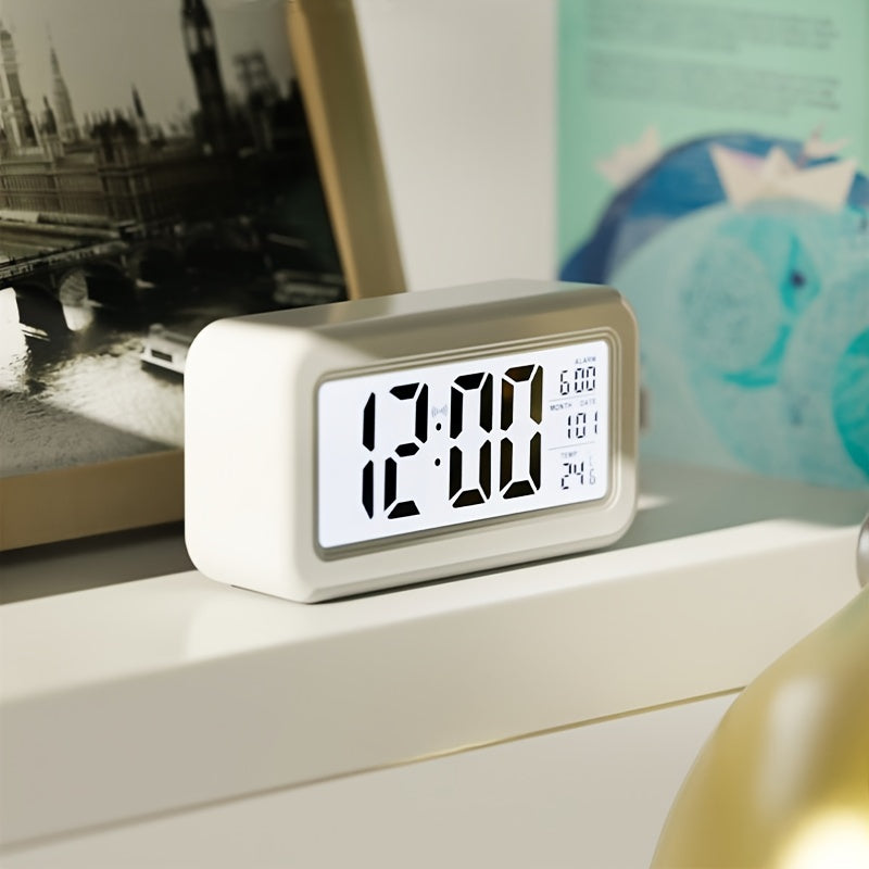 Digital Alarm Clock with Backlit LCD Silent Design Date and Temperature Function