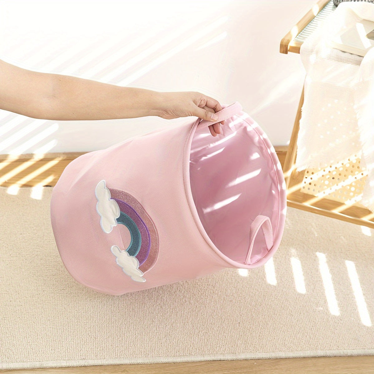 Pushti dumaloq kir yuvish savati, bolalar matosi saqlash idishi, uyda tartibga solish uchun ideal, hammomda, yotoqxona, yashash xonasi, yotoqxonada va uy bezatishda.