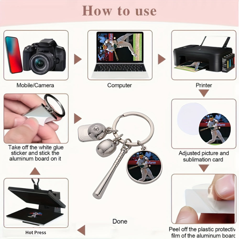 Set of 10 Sublimation Metal Keychains for Sports Fans Football Soccer Baseball Hockey Golf Personalize Backpacks