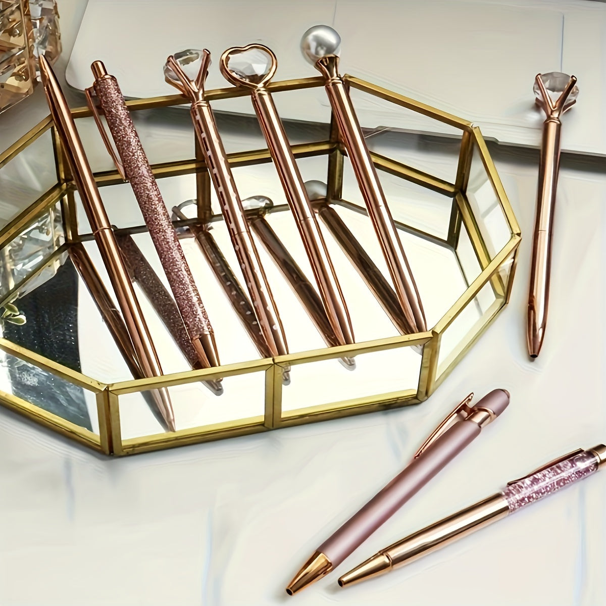 Metal Crystal Diamond Ballpoint Pen Set 3-8 Pieces for Women Journaling Office