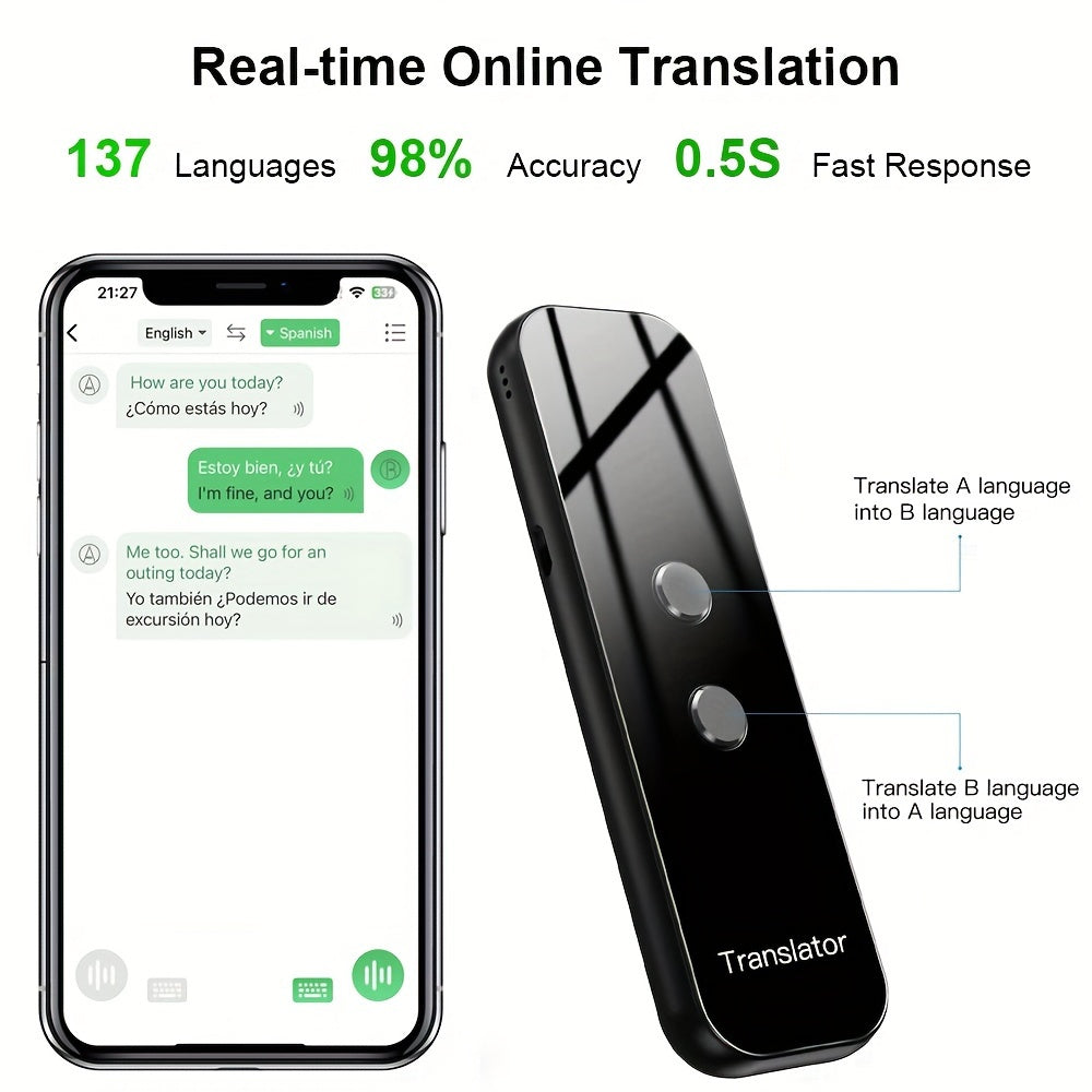 Portable Language Translator Device with Wi-Fi and Rechargeable Battery for Travel Learning and Business