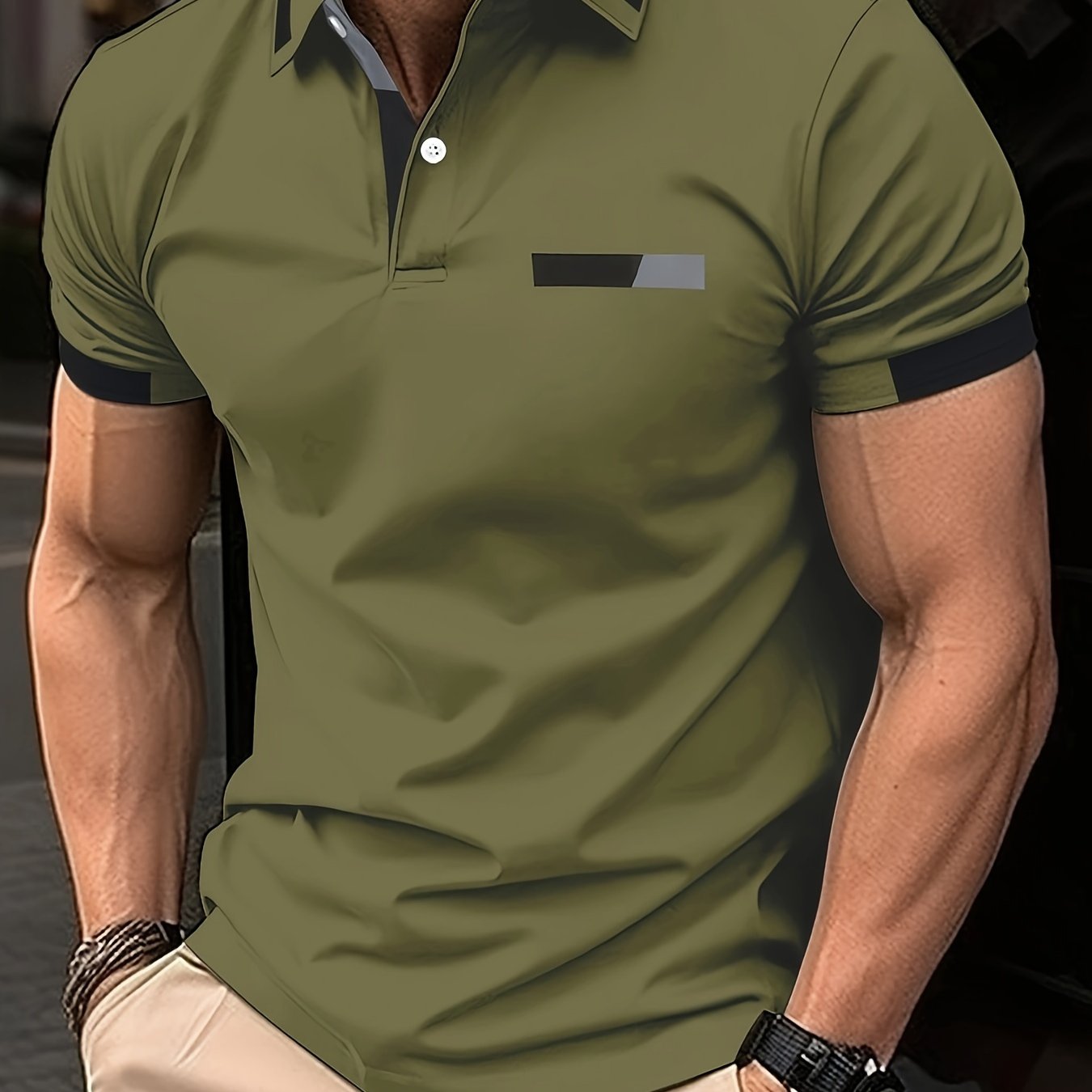 Men's Short Sleeve Shirt with Chest Print and Turnover Collar Summer Casual Polyester