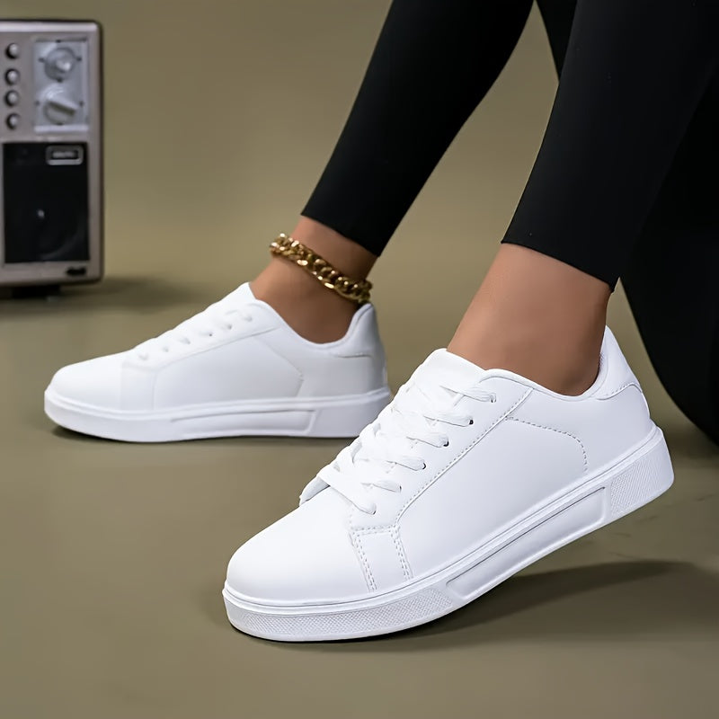 Women's Casual White Sneakers Low-Top Breathable Fabric Slip-On Shoes