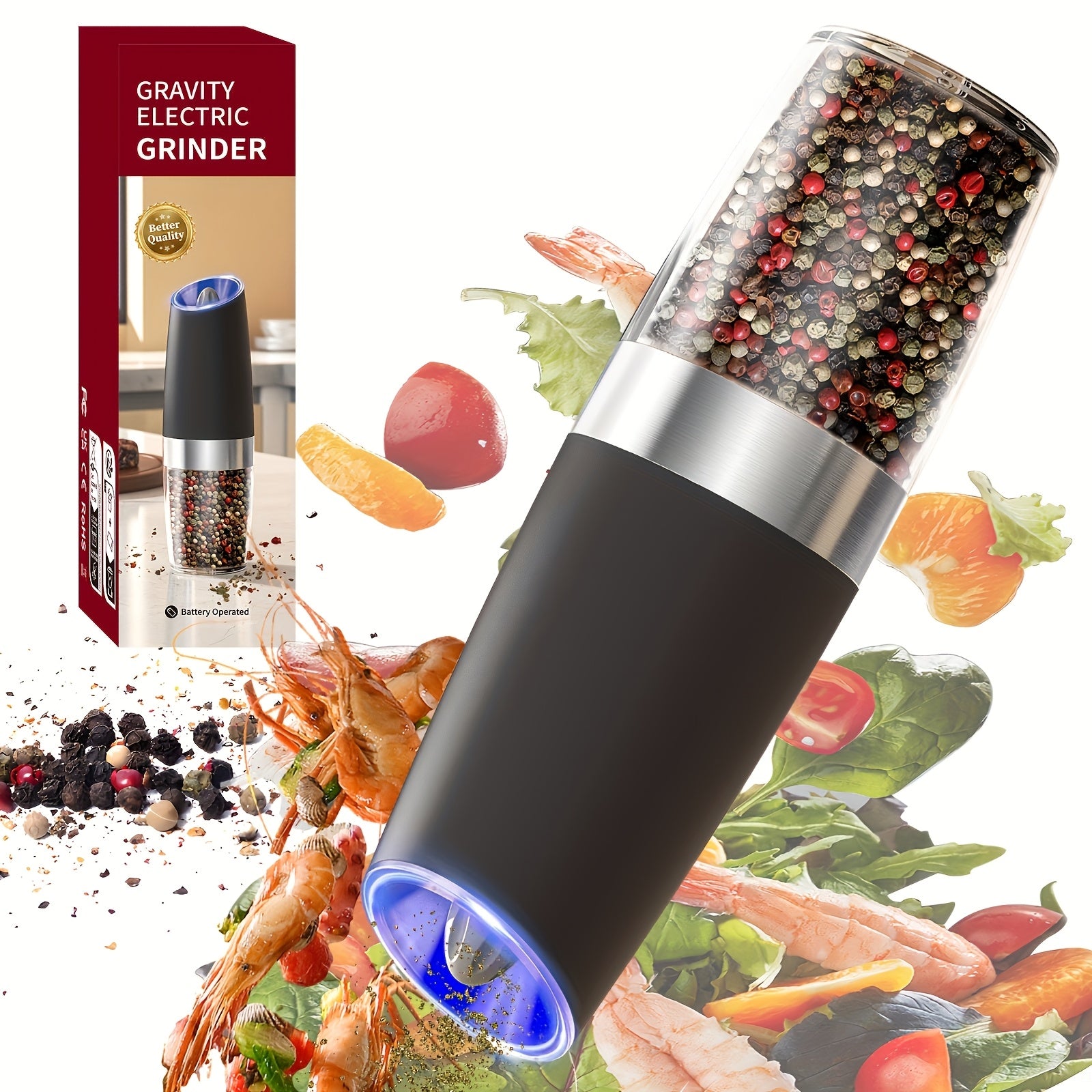1/2 pcs Electric Pepper Salt Grinder Gravity Sensor Coarse Adjustable One-Handed Battery