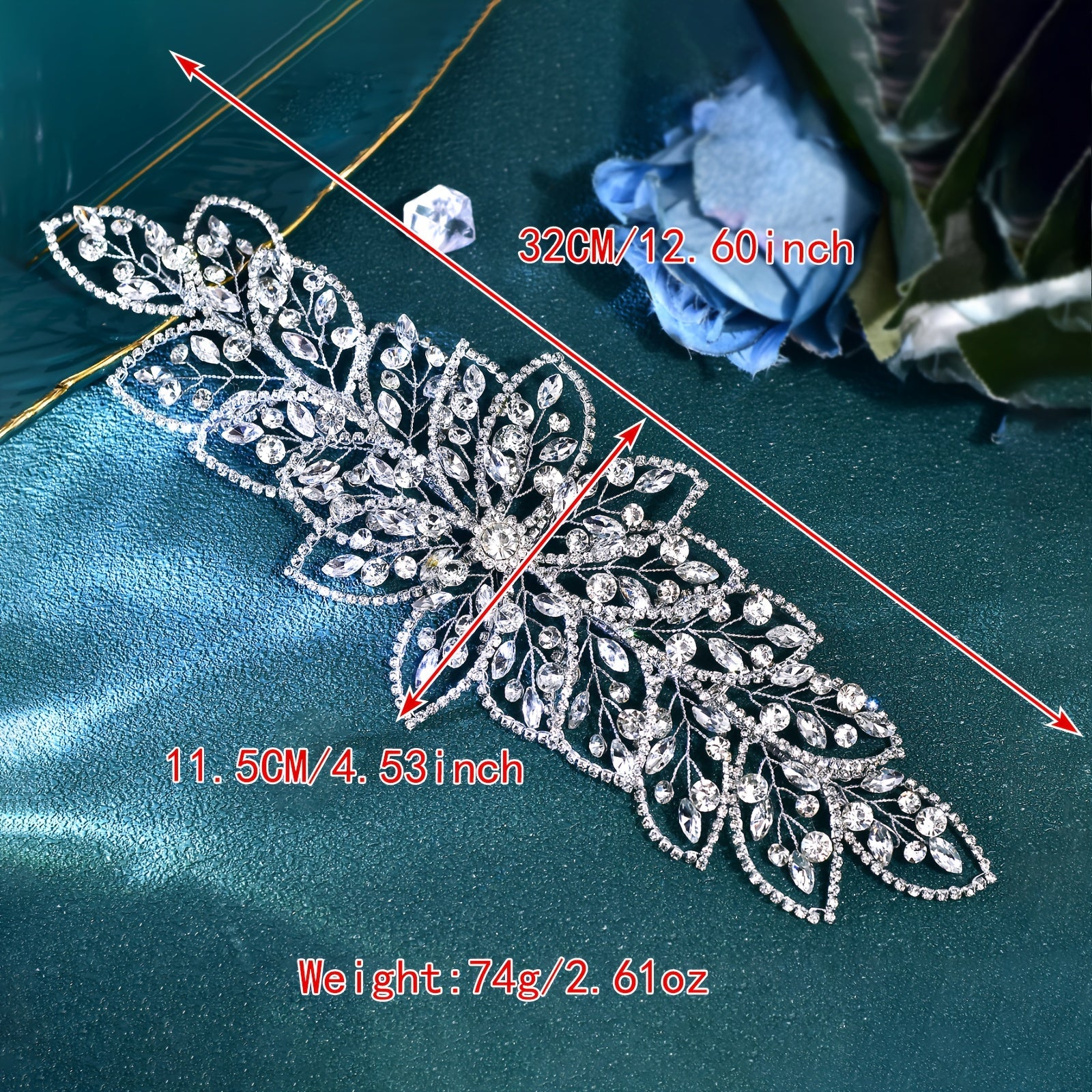 Blue Hairband with Rhinestones and Hollow-Out Design for Weddings and Special Occasions