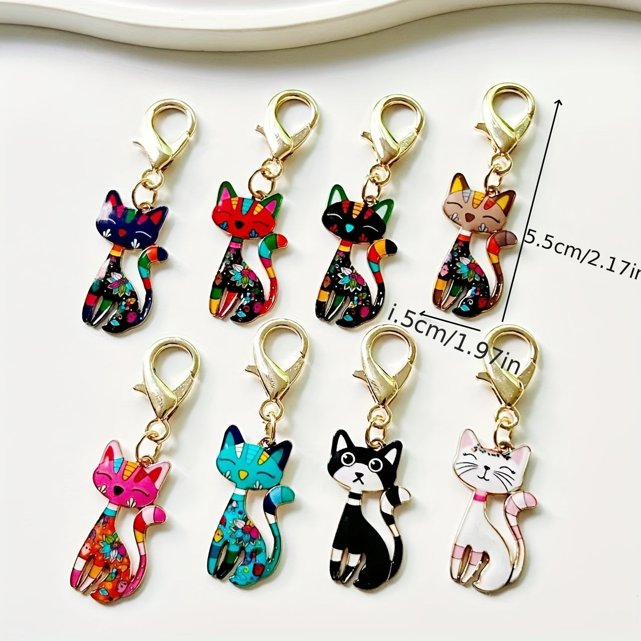 Cat-Shaped Keychains Set, Zinc Alloy, Cartoon Animal Pendants for Bags and Keys