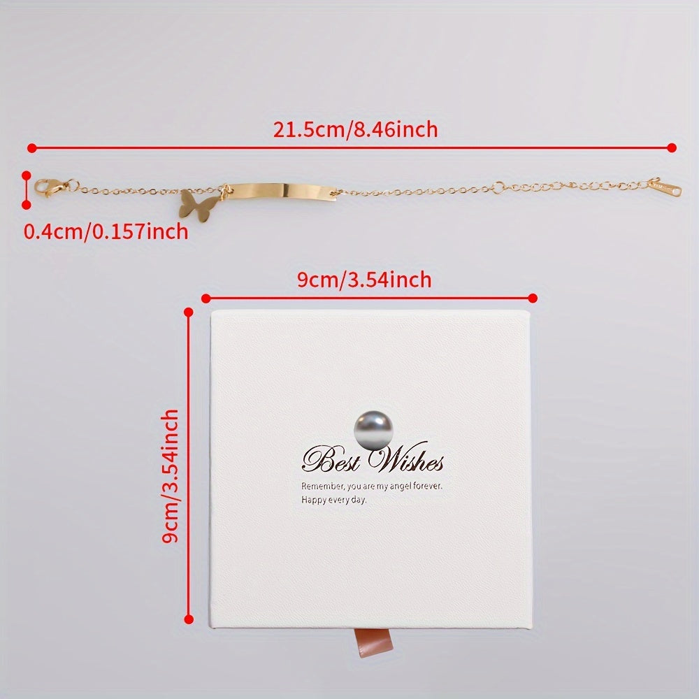 Браслет-бабочка из титанового сплава с гравировальной планкой для дней рождения и юбилеев