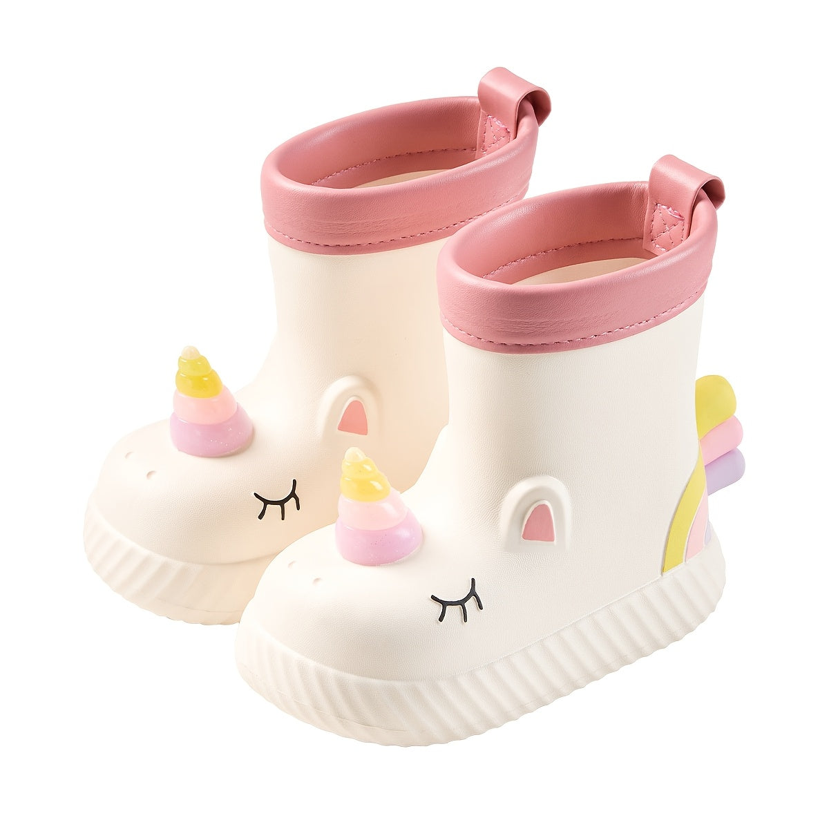 Girls Waterproof Unicorn Rain Boots Pink White EVA Non-Slip Short Casual Outdoor Fall Winter