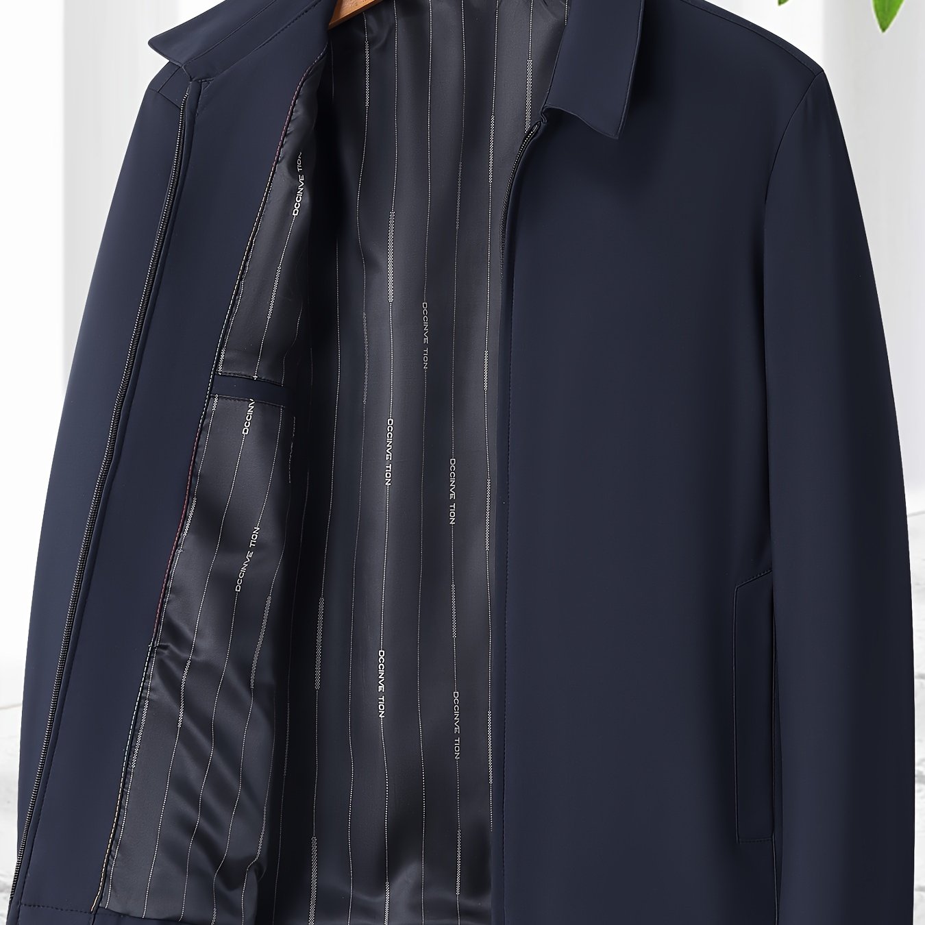 Men's Casual Solid Polyester Jacket with Lapel Collar Zipper Spring Fall Outerwear